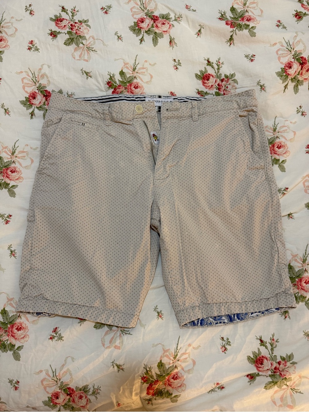Denim & Flower Beige Microdot Flat Front Shorts